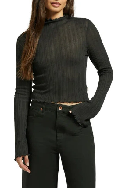 Brixton Rib Funnel Neck Top In Washed Black