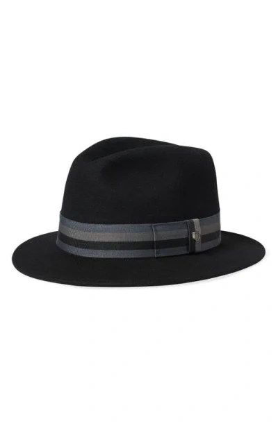 Brixton Roma Wool Felt Fedora In Black/grey Charcoal