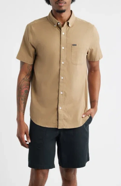 Brixton Sanford Short Sleeve Oxford Button-down Shirt In Brown