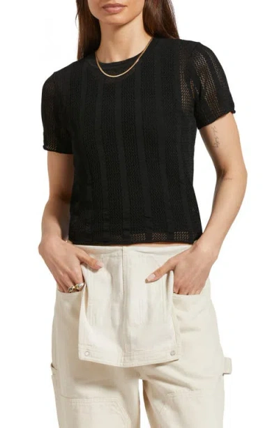Brixton Sheer Stripe Top In Black
