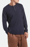 Brixton Standard Fit Long Sleeve Cotton Rib Henley In Blue