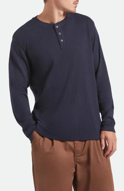 Brixton Standard Fit Long Sleeve Cotton Rib Henley In Blue