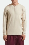 Brixton Standard Fit Long Sleeve Cotton Rib Henley In Neutral