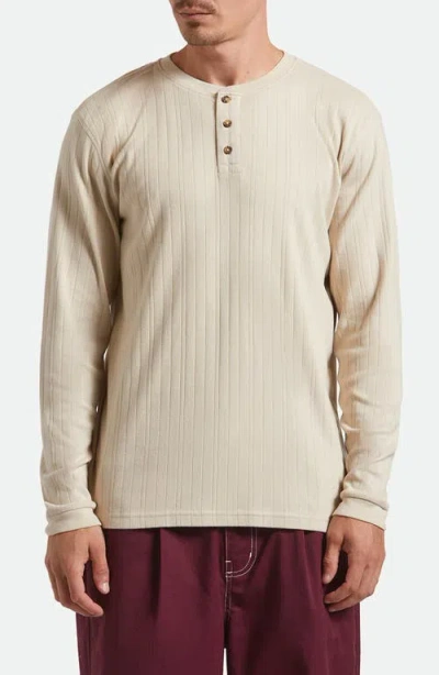 Brixton Standard Fit Long Sleeve Cotton Rib Henley In Neutral