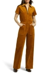 Brixton Stretch Cotton Corduroy Utility Jumpsuit In Golden Brown Cord
