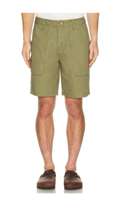Brixton Surplus Vintage Wash Herringbone Shorts In Green