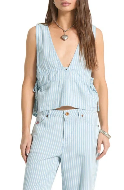 Brixton The Bells Side Tie Cotton Top In Blue