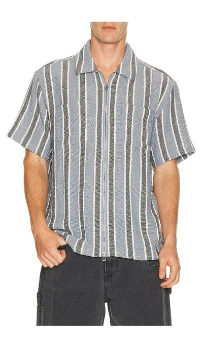 Brixton The Dexter Textured Stripe Short Sleeve Shirt In Gray