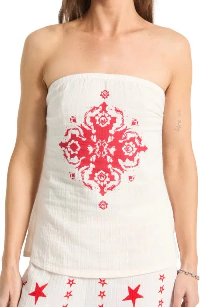 Brixton The Lola Medallion Print Strapless Cotton Top In White