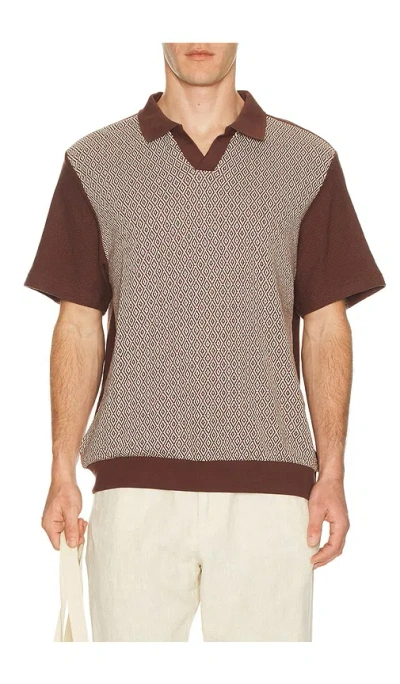 Brixton Theo Jacquard Short Sleeve Polo In Brown