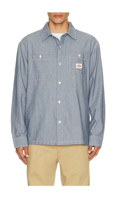 Brixton Trademark 셔츠 In Blue Chambray Micro Stripe