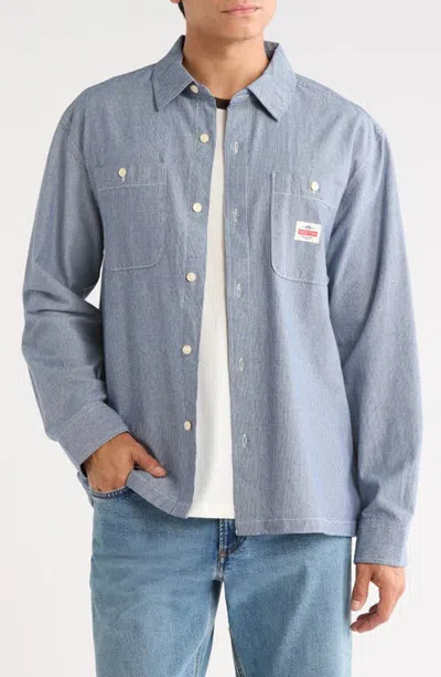 Brixton Trademark Micro Stripe Long Sleeve Button Up Shirt In Blue Chambray Micro Stripe