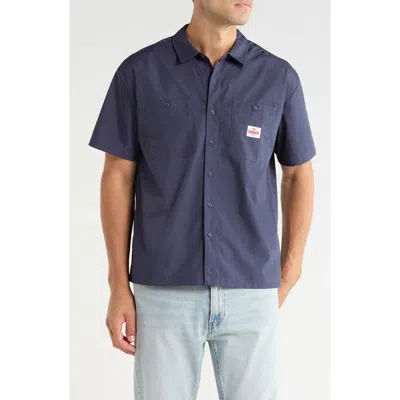Brixton Trademark Short Sleeve Button Up Shirt In Blue