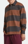 Brixton Union Long Sleeve Stripe Rugby Polo In Brown