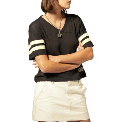 Brixton Varsity Football Open Stitch Cotton Blend Top In Washed Black