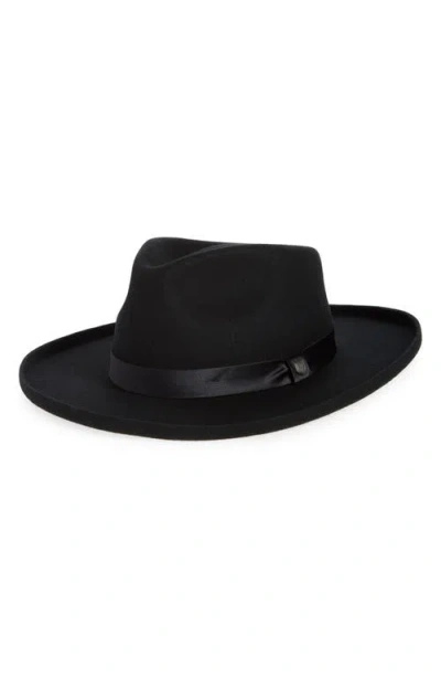 Brixton Victoria Felted Wool Fedora In Black/black Satin