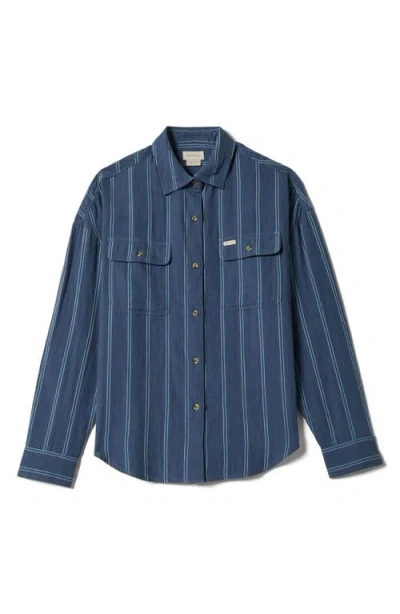 Brixton Wandering Stripe Cotton Overshirt In Blue