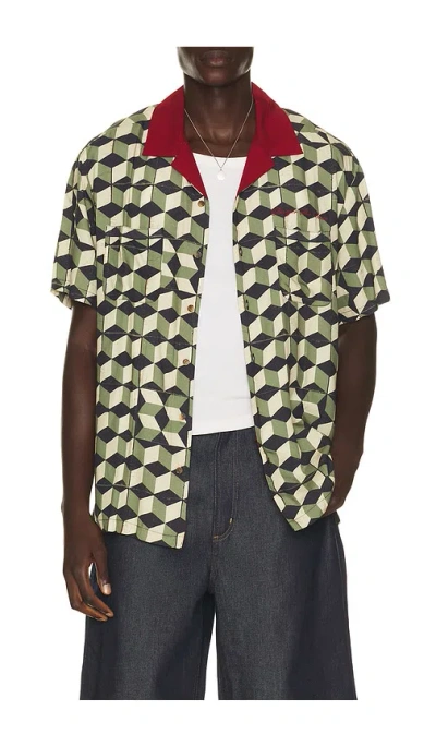 Brixton X Burger She Wrote Short Sleeve Shirt In Black & Green Tile