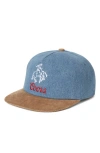 Brixton X Coors Colt Embroidered Mixed Media Baseball Cap In Washed Denim/sand