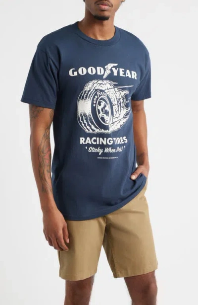 Brixton X Goodyear Cheater Slick Cotton Graphic T-shirt In Blue
