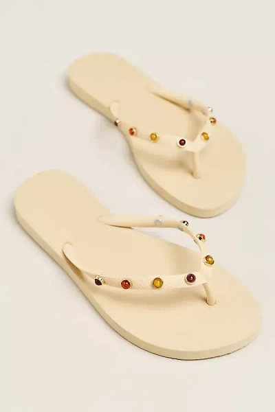 Brizza Arezzo Embellished Thong Sandals In White