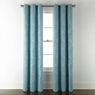 Broadhaven Seville Damask Jacquard Grommet Top Light-filtering Single Curtain Panel In Blue