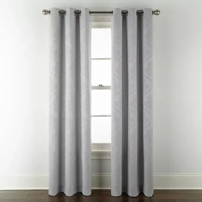 Broadhaven Seville Damask Jacquard Grommet Top Light-filtering Single Curtain Panel In Gray
