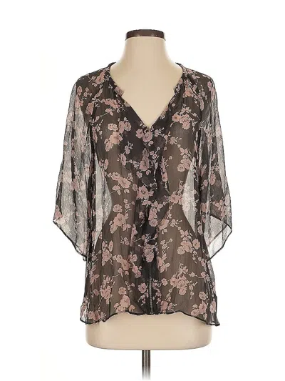 Pre-owned Broadway & Broome 3/4 Sleeve Silk Top Brown Plunge Neckline Tops