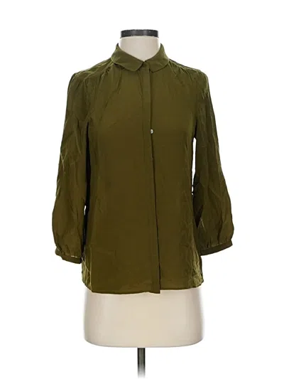 Pre-owned Broadway & Broome 3/4 Sleeve Silk Top Green Mock Neckline Tops