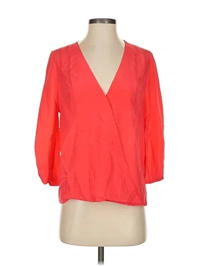 Pre-owned Broadway & Broome 3/4 Sleeve Silk Top Red Plunge Neckline Tops