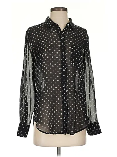 Pre-owned Broadway & Broome Long Sleeve Silk Top Black Polka Dots Pattern Mock Neckline Tops