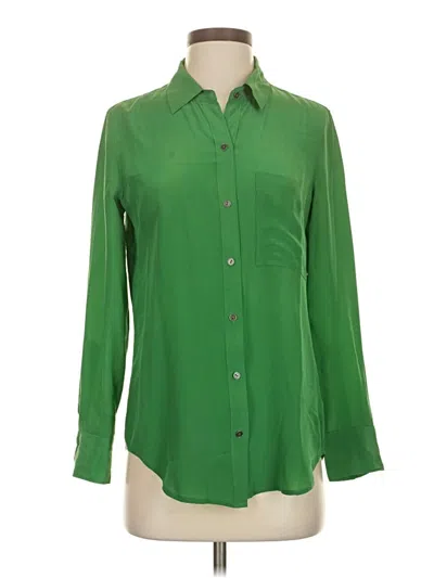 Pre-owned Broadway & Broome Long Sleeve Silk Top Green Square Neckline Tops