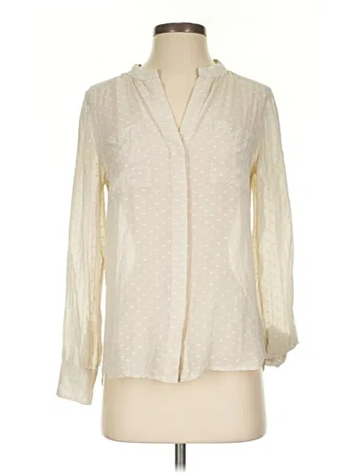 Pre-owned Broadway & Broome Long Sleeve Silk Top Ivory Tie Neck Tops In White