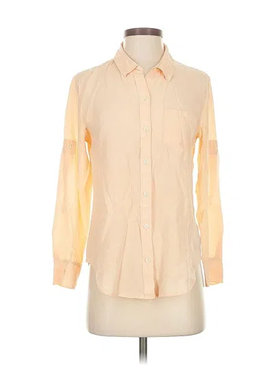 Pre-owned Broadway & Broome Long Sleeve Silk Top Orange Color Block Pattern Square Neckline Tops