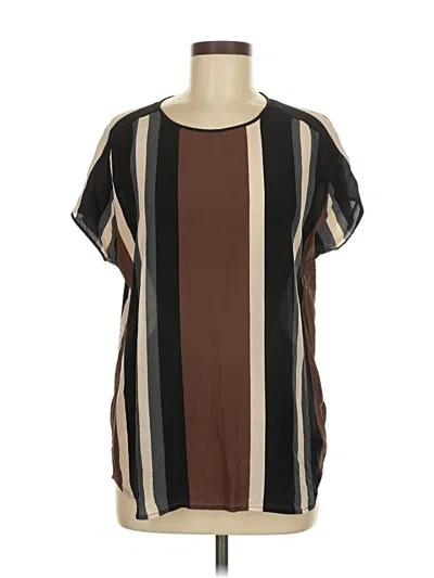 Pre-owned Broadway & Broome Short Sleeve Silk Top Brown Square Neckline Tops