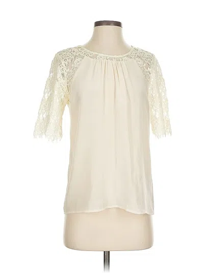 Pre-owned Broadway & Broome Short Sleeve Silk Top Ivory Keyhole Neckline Tops In White