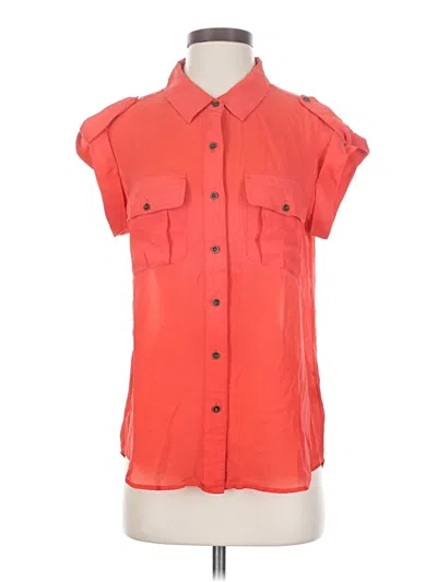 Pre-owned Broadway & Broome Short Sleeve Silk Top Orange Collared Neckline Tops