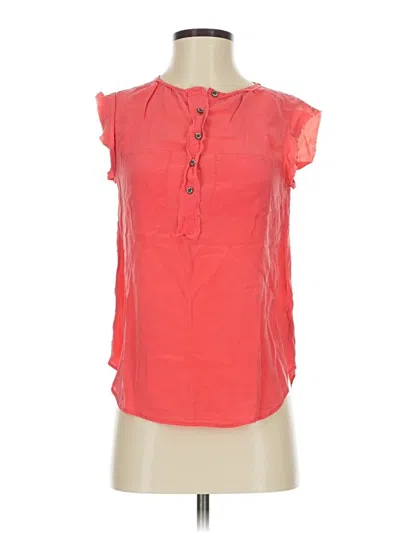 Pre-owned Broadway & Broome Short Sleeve Silk Top Red Keyhole Neckline Tops