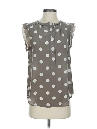 Pre-owned Broadway & Broome Sleeveless Silk Top Gray Polka Dots Pattern Ruffles Neckline Tops