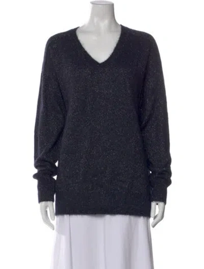 Pre-owned Brochu Walker Alpaca V-neck Sweater In Blue