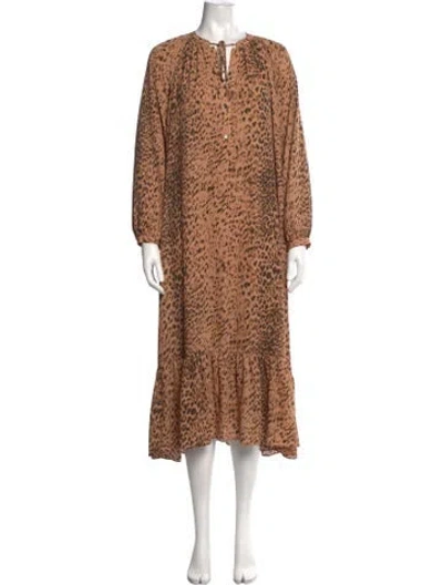 Pre-owned Brochu Walker Animal Print Long Dress In Brown