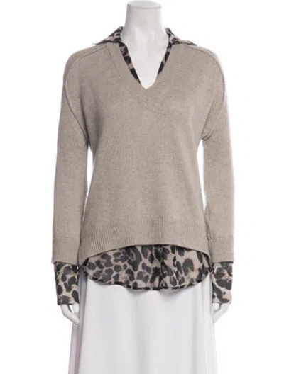 Pre-owned Brochu Walker Animal Print V-neck Sweater In Neutrals