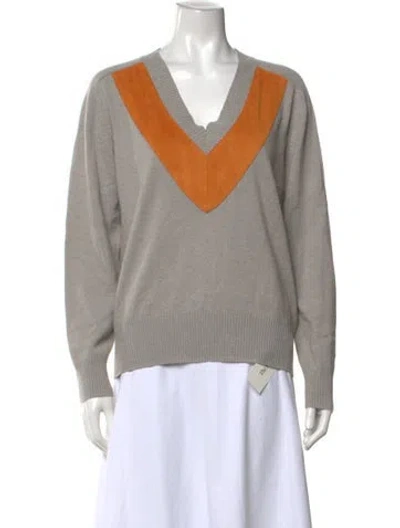 Pre-owned Brochu Walker Cashmere Colorblock Pattern Sweater In Grey