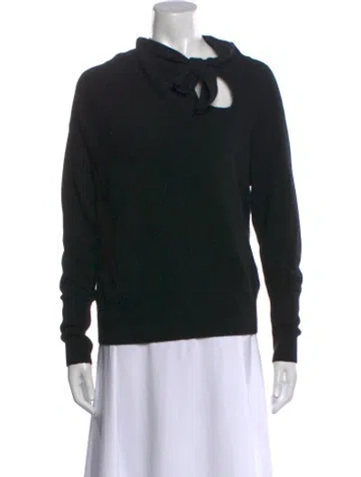 Pre-owned Brochu Walker Cashmere Tie Neck Sweater In Black