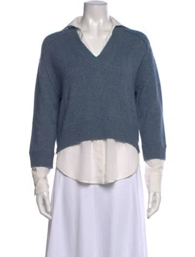 Pre-owned Brochu Walker Cashmere V-neck Sweater In Blue