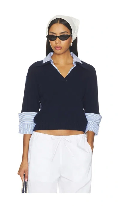 Brochu Walker Ciara Polo Looker Sweater In Navy With Blue Stripe
