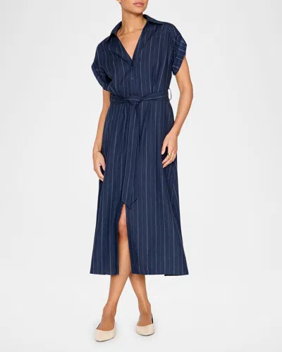 Brochu Walker Fia Striped Linen-cotton Midi Shirtdress In Navy