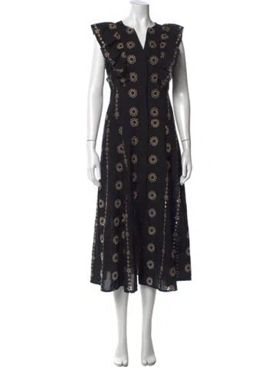 Pre-owned Brochu Walker Floral Print Midi Length Dress In Black