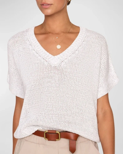 Brochu Walker Gaia Dolman-sleeve Shimmer Sweater In Glacier White