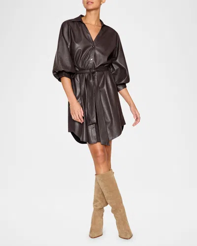 Brochu Walker Kate Belted Vegan Leather Mini Shirtdress In Timber